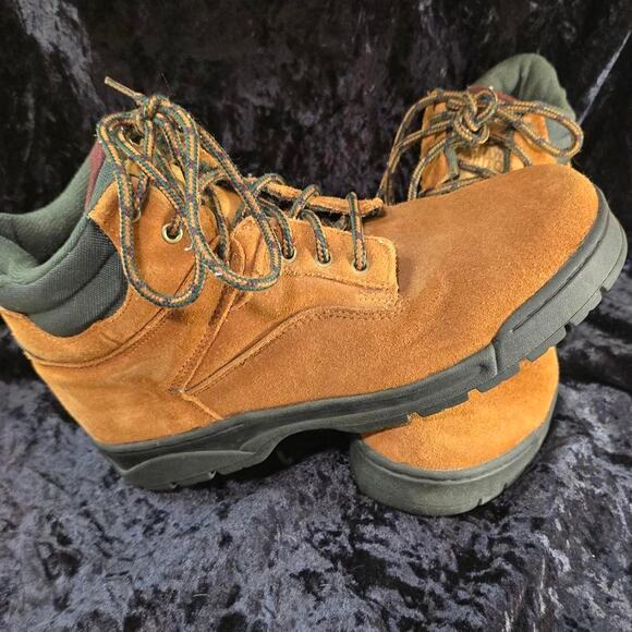 Mens Size 8 Brown Leather with Pine Green Accent Hiking Boots - Picture 4 of 8